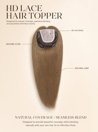 HD lace hair topper, ash brown straight topper with lace base and secure clips
