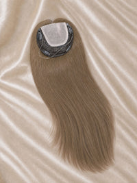 HD lace topper hairpiece, straight light-brown hair with oval lace base detail