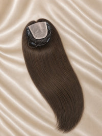 Lace hair topper single piece with lace base and long dark brown hair