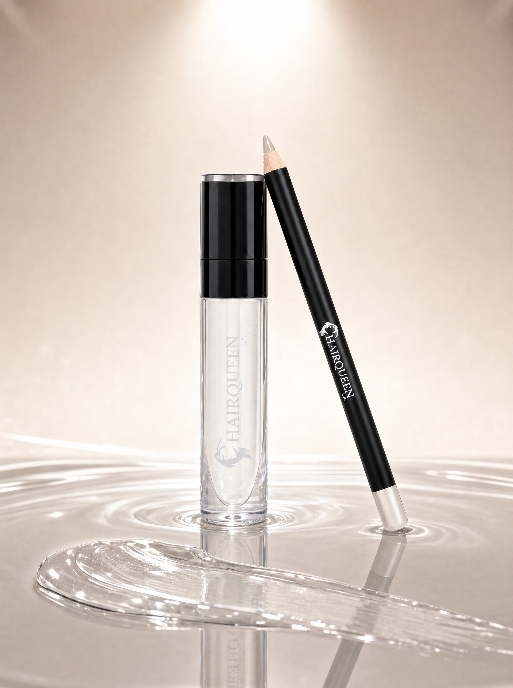 Lip kit duo: clear gloss bottle and black retractable lip liner pencil
