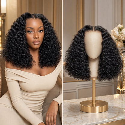 Black lace front wig, loose deep curls with natural hairline and full volume