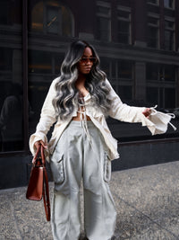 Wavy hair extension bundle, long dark hair with silver wave highlights