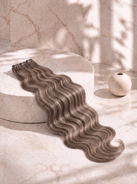 Body wave hair bundle with cool dark brown and light blonde blend strands