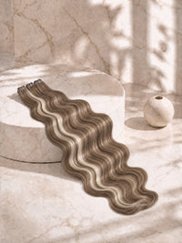 Long wavy brown hair extensions bundle with loose S-shaped waves