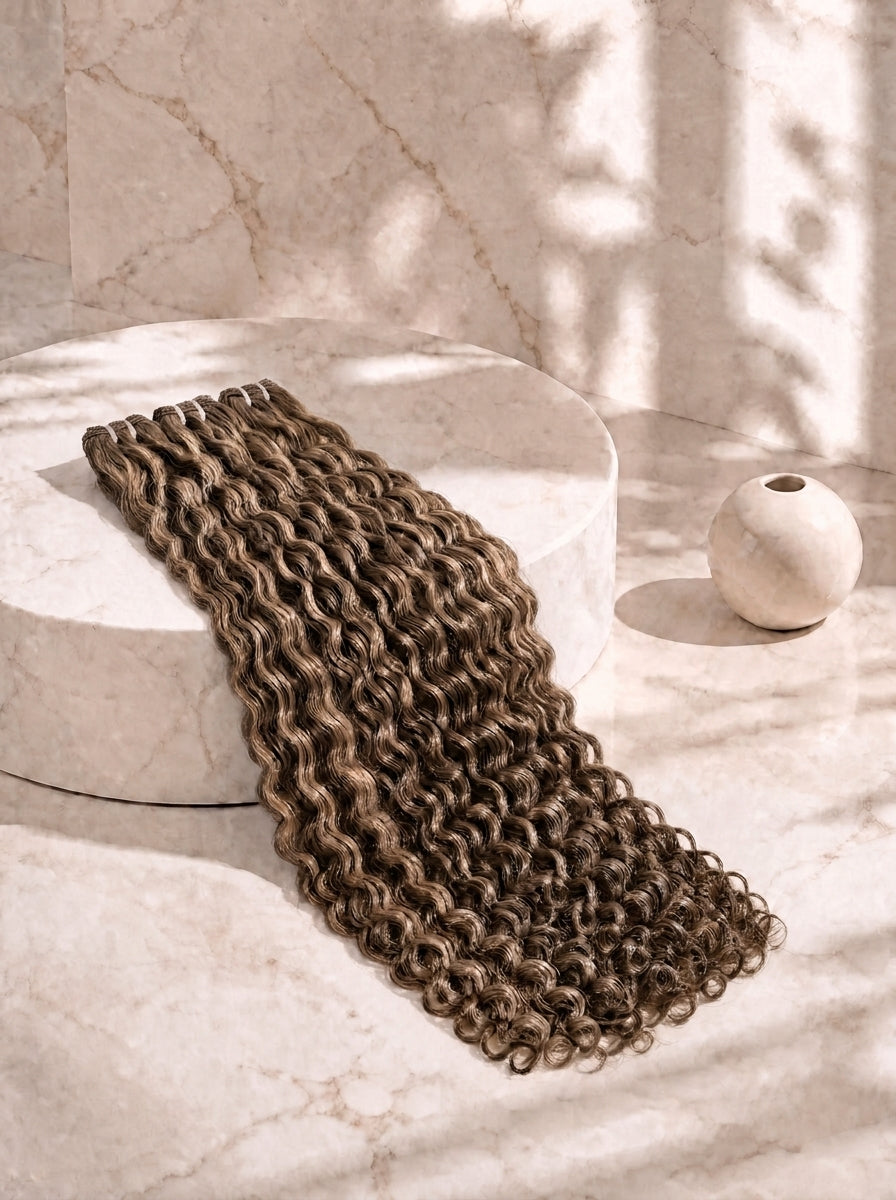 Curly hair bundle in dark brown with tight defined curls