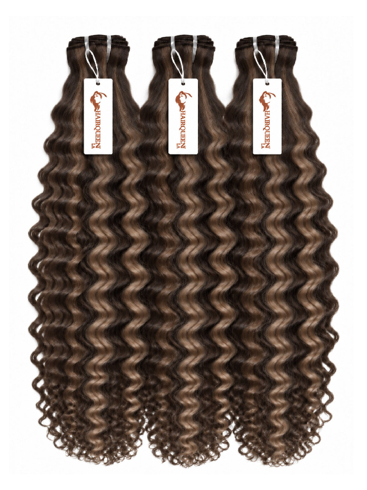3 curly dark gray-black hair bundles with sewn wefts and hanging tags