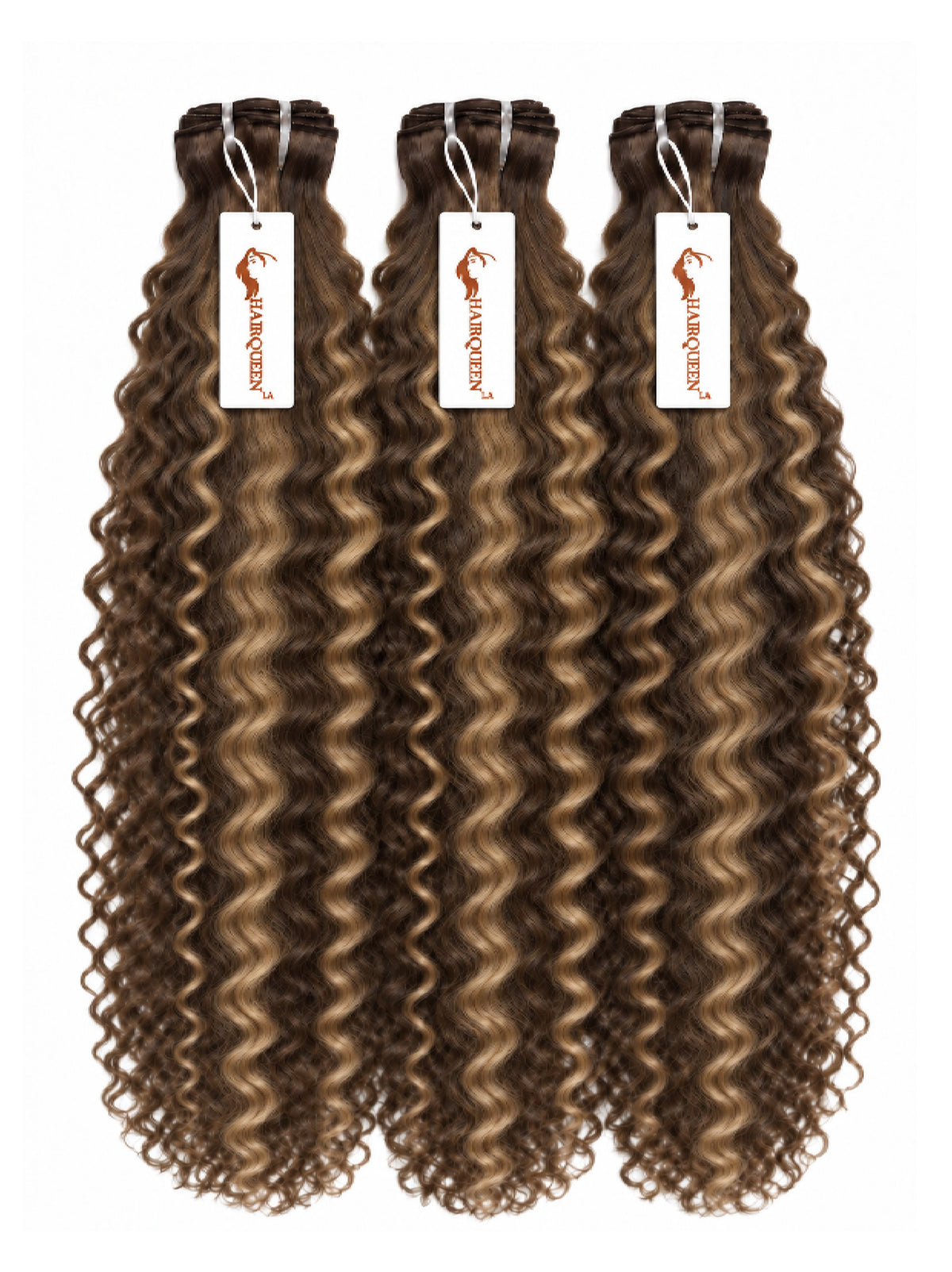 Highlighted hair bundle set with curly texture, dark brown with ash highlights
