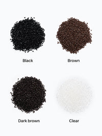 Italian keratin hair fibers set: black, brown, dark brown, and clear microbeads