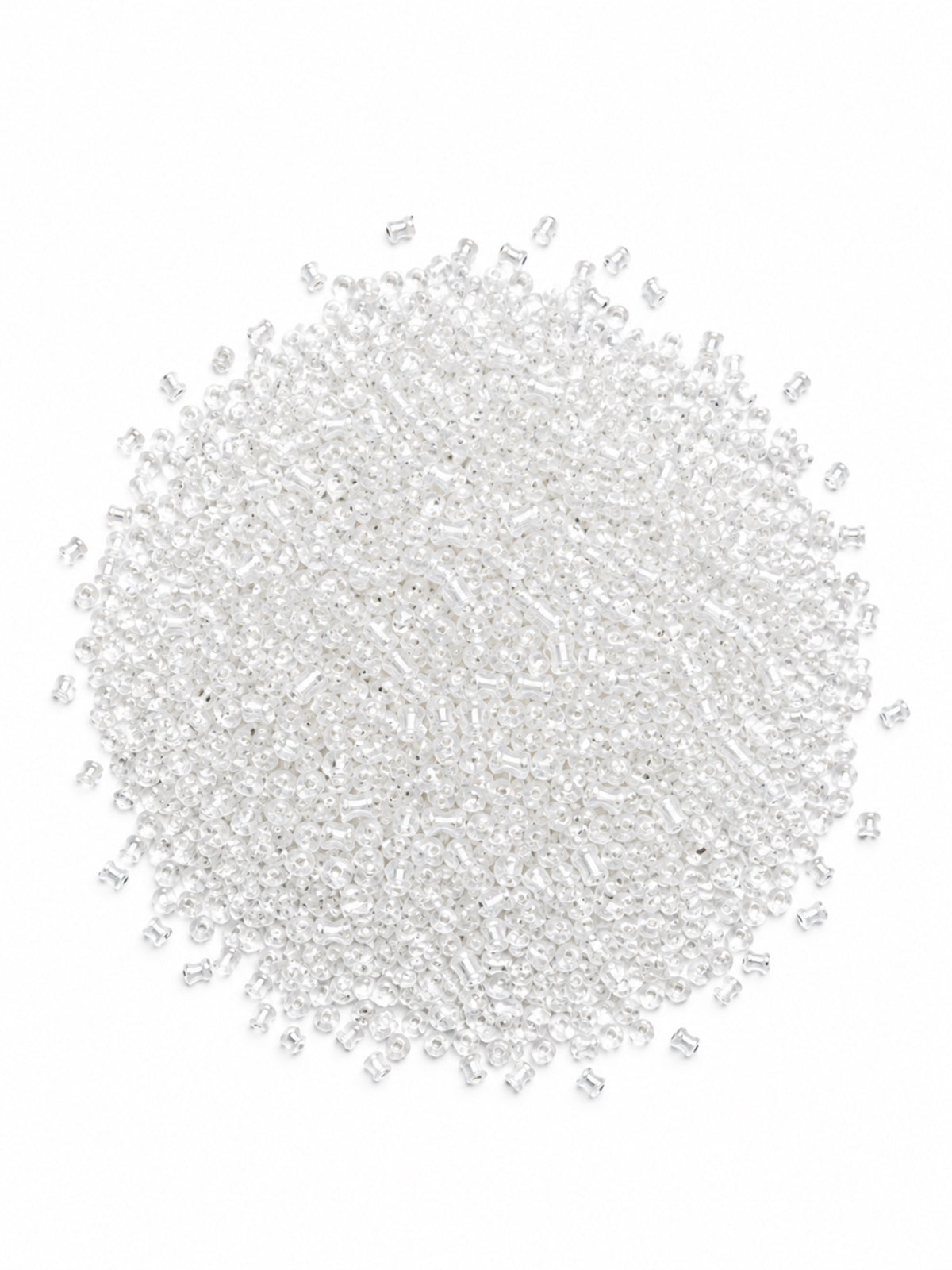 Italian keratin hair fibers in clear, translucent pile of small microbeads