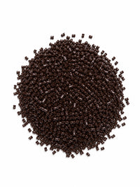 Italian keratin hair fibers in dark brown, dense pile of microbeads