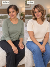 Short layered bob wig in light brown with a natural-looking volume and side part
