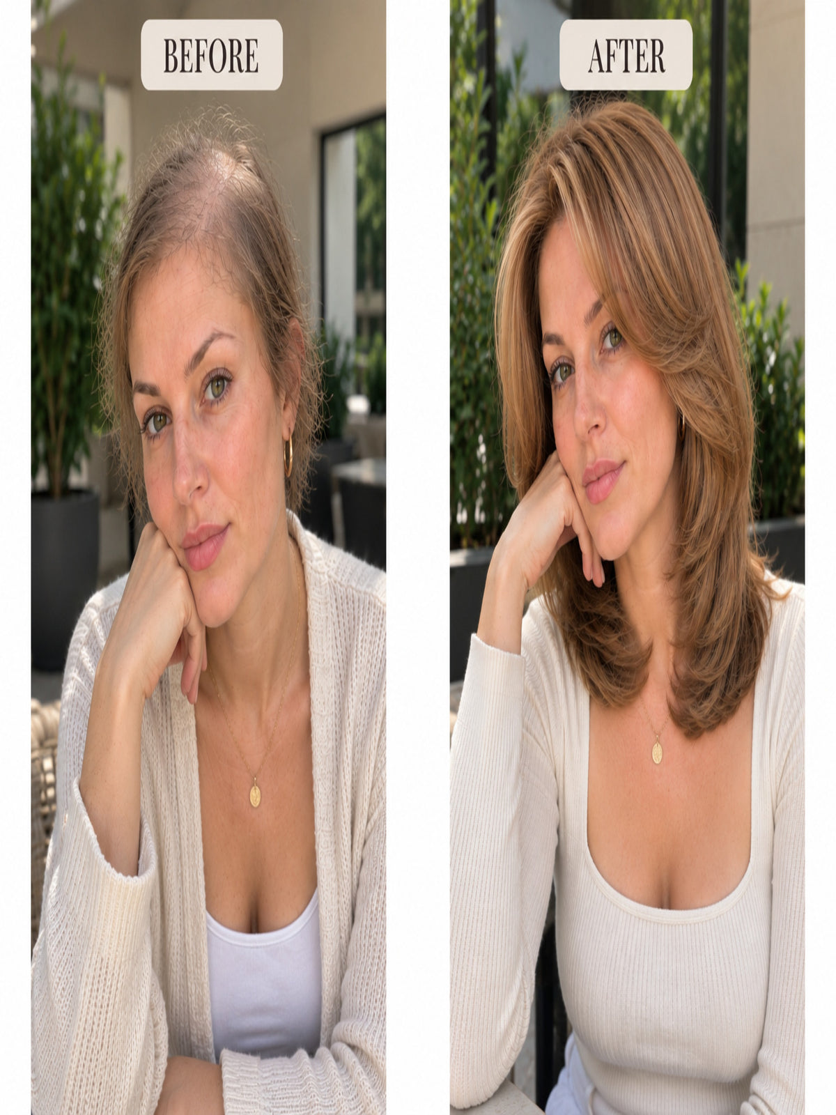 Brown shoulder-length wig with silk scalp cover, styled with loose layers at the face