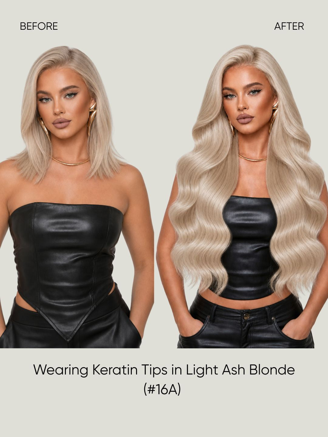 K-Tip Extensions Beige Blonde 16A before and after