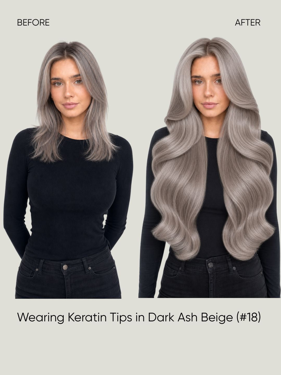 K-Tip Extensions Dark Ash Blonde 18 before and after