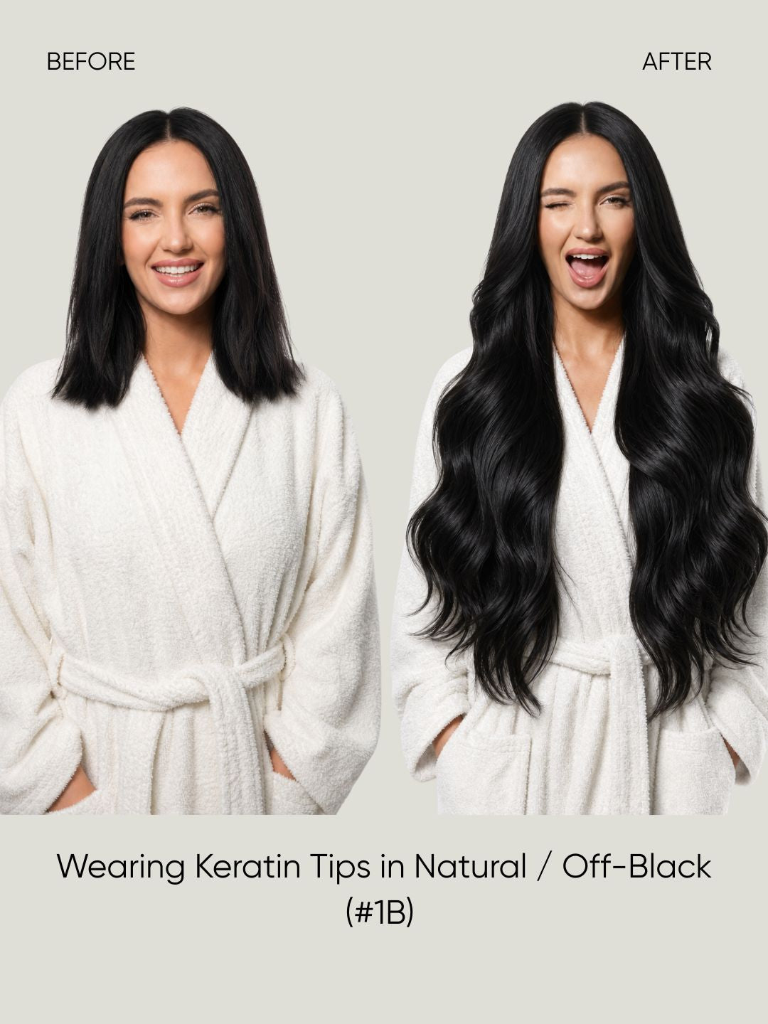 K-Tip Extensions Natural Black 1B before and after