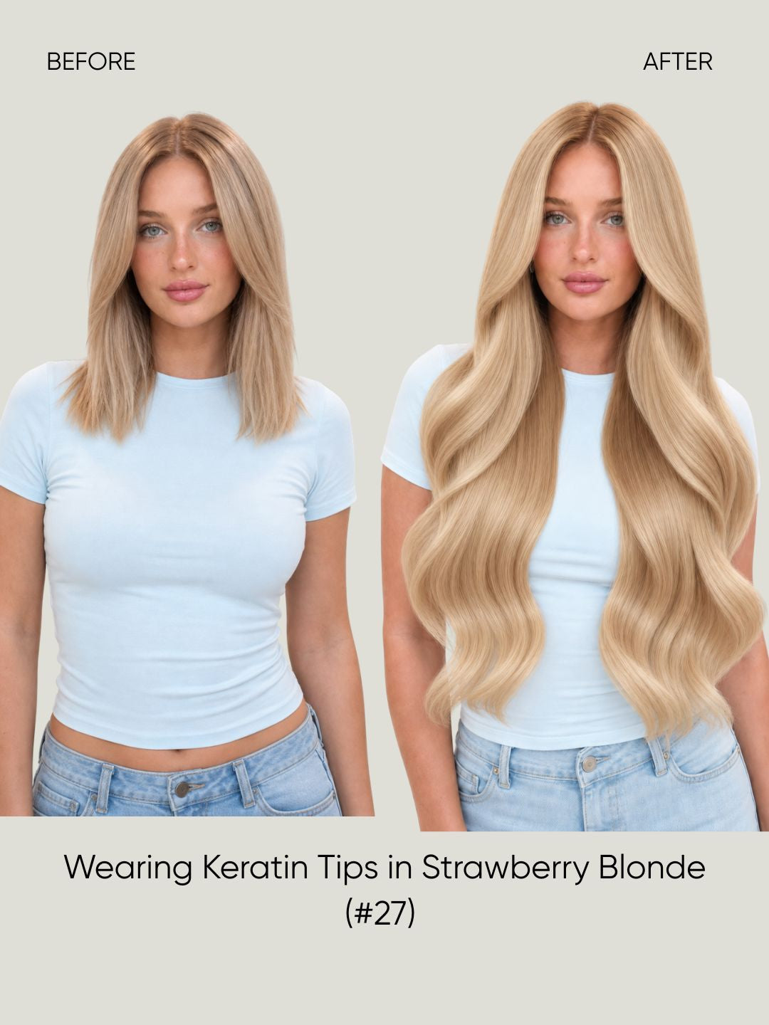 K-Tip Extensions Honey Blonde 27 before and after