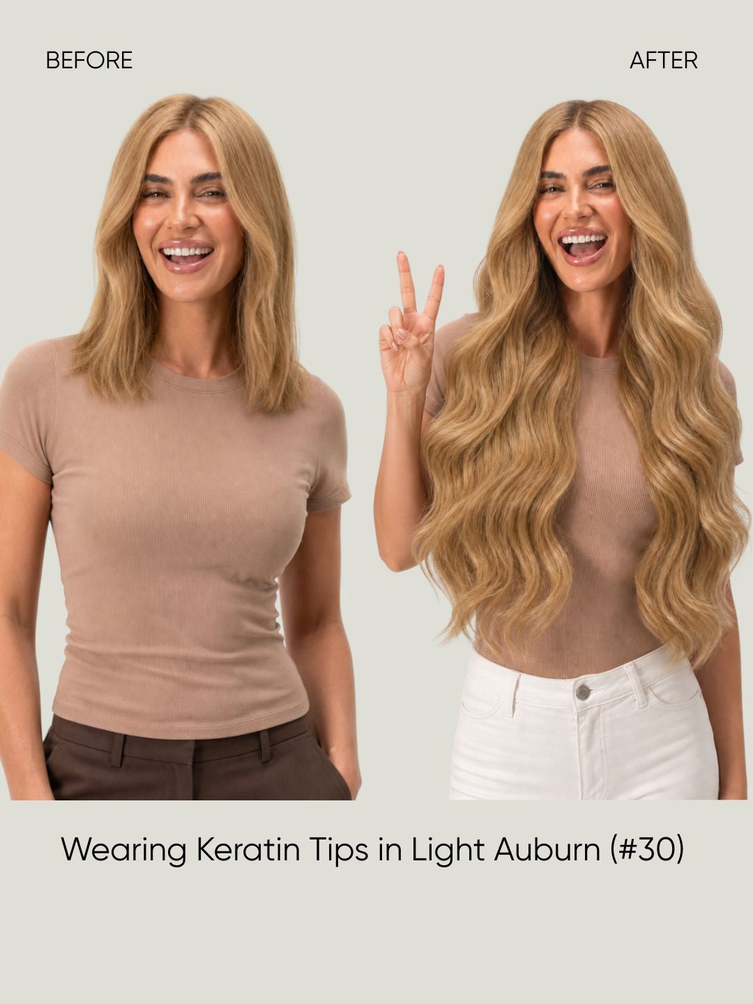 K-Tip Extensions Copper Blonde 30 before and after