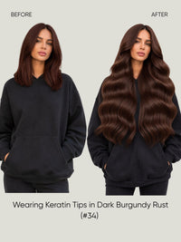 K-Tip Extensions Chestnut Red 34 before and after