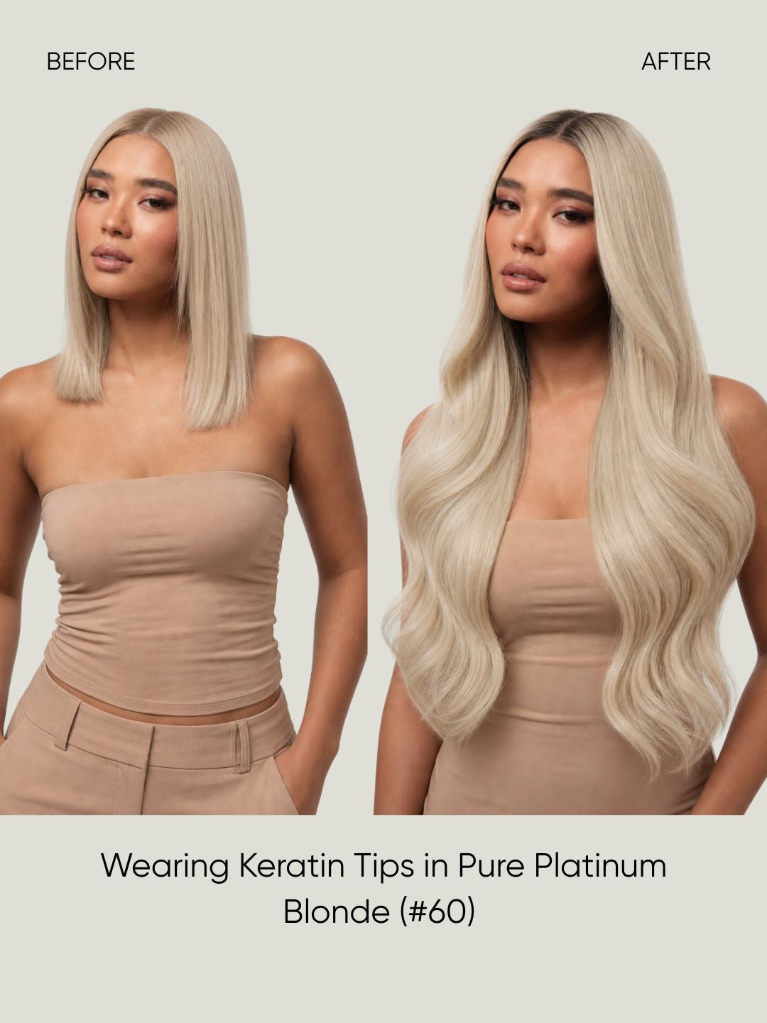 K-Tip Extensions Platinum Blonde 60 before and after