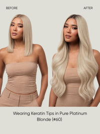 K-Tip Extensions Platinum Blonde 60 before and after