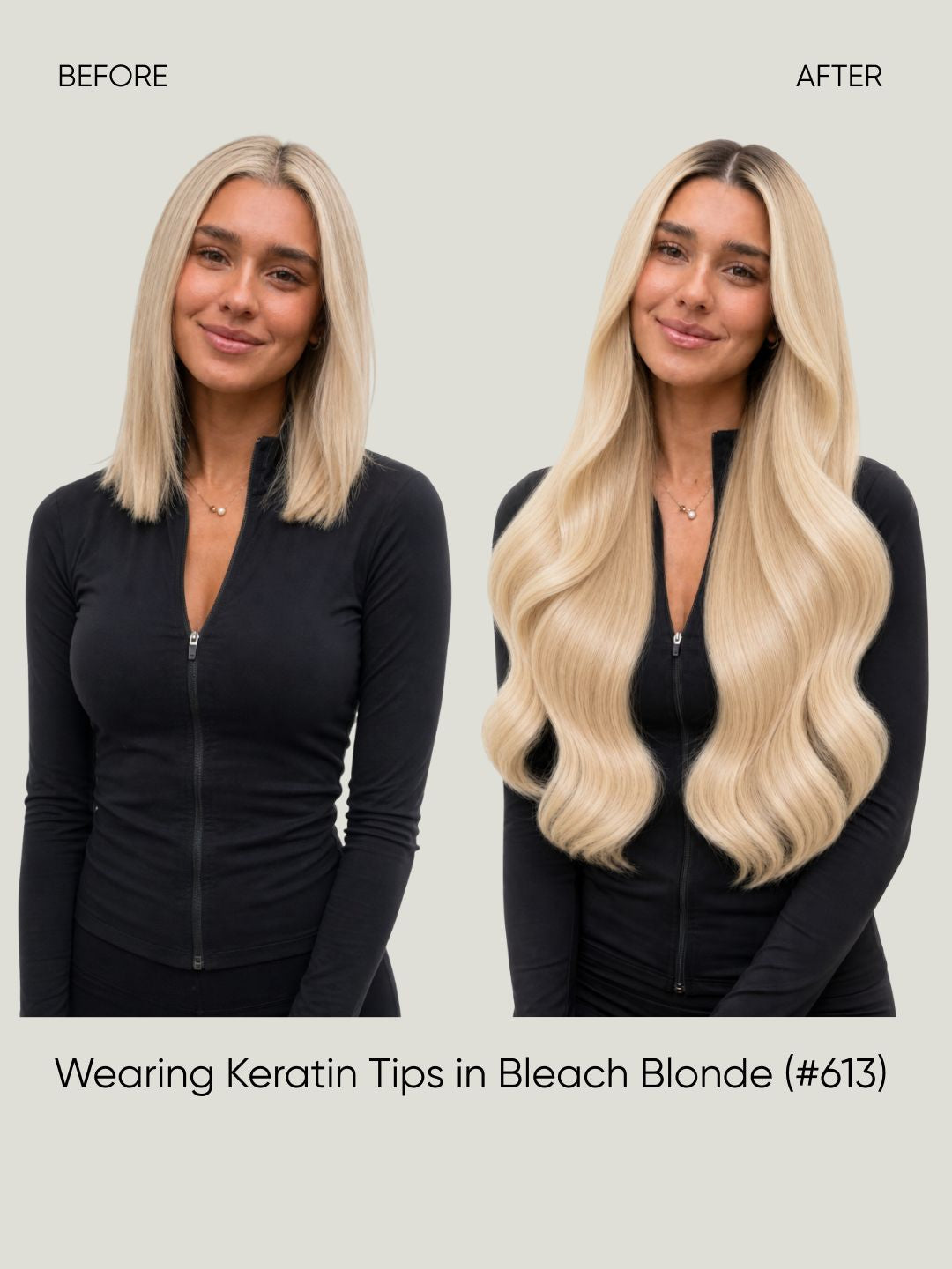 K-Tip Extensions Bleach Blonde 613 before and after