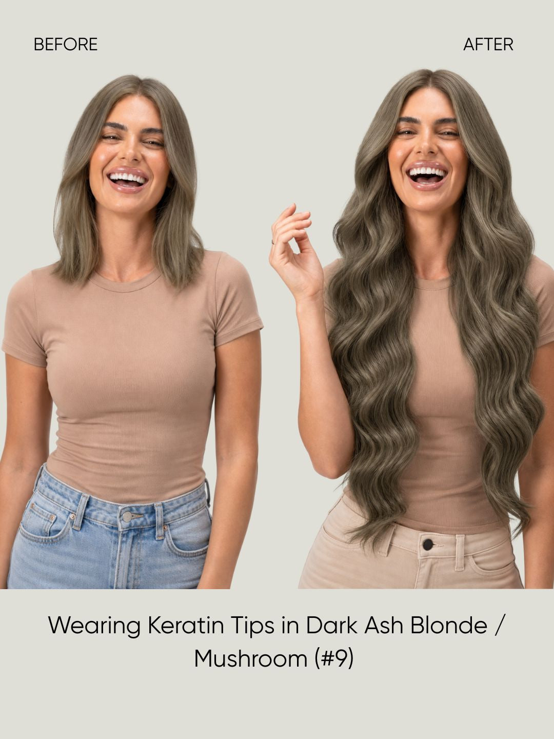 K-Tip Extensions Smoked Olive Brown 9 before and after
