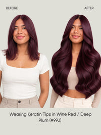 K-Tip Extensions Burgundy 99J before and after