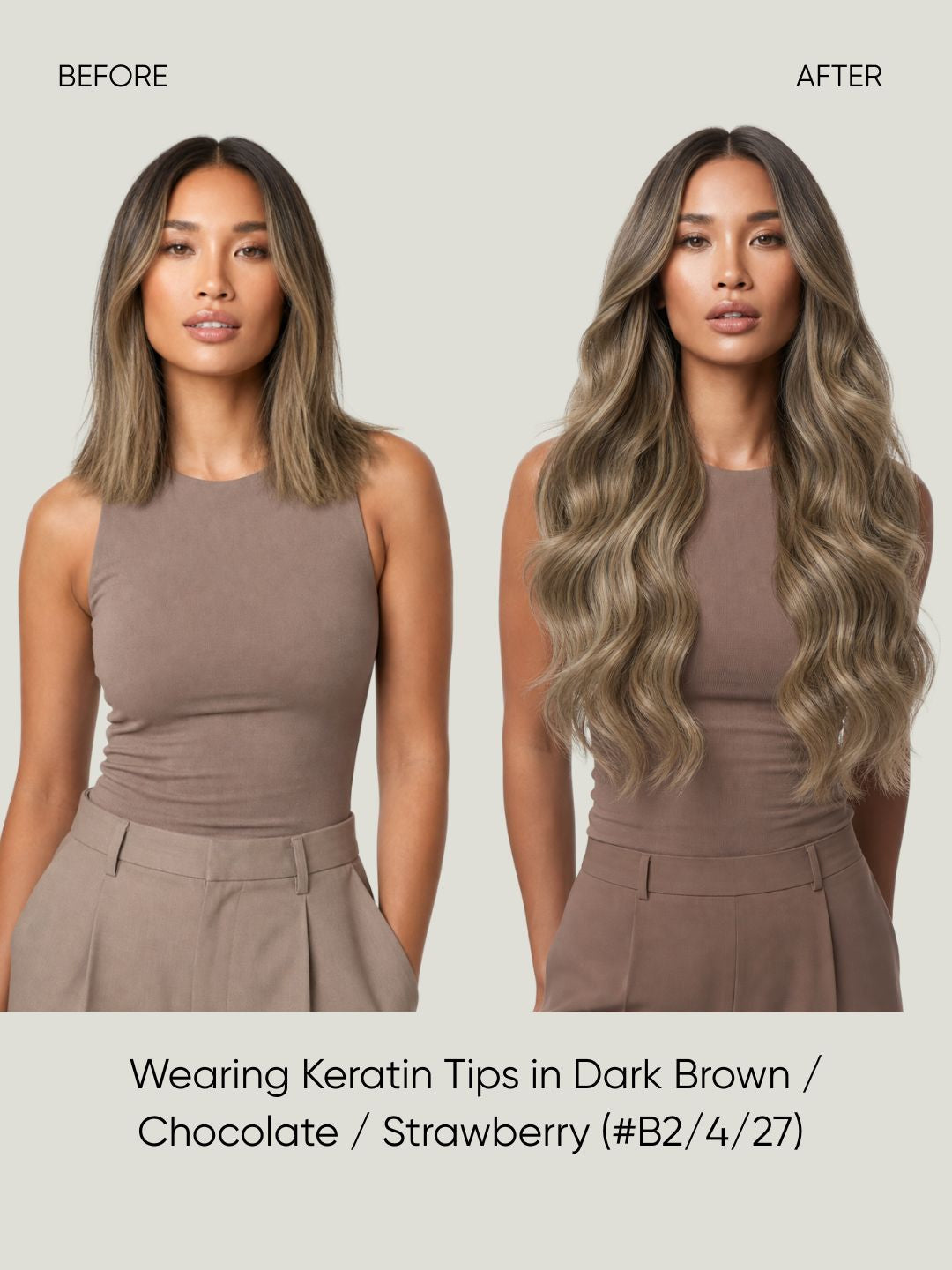 K-Tip Extensions Rooted Honey B4-4-27 before and after