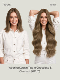 K-Tip Extensions Rooted Chestnut B4-6 before and after