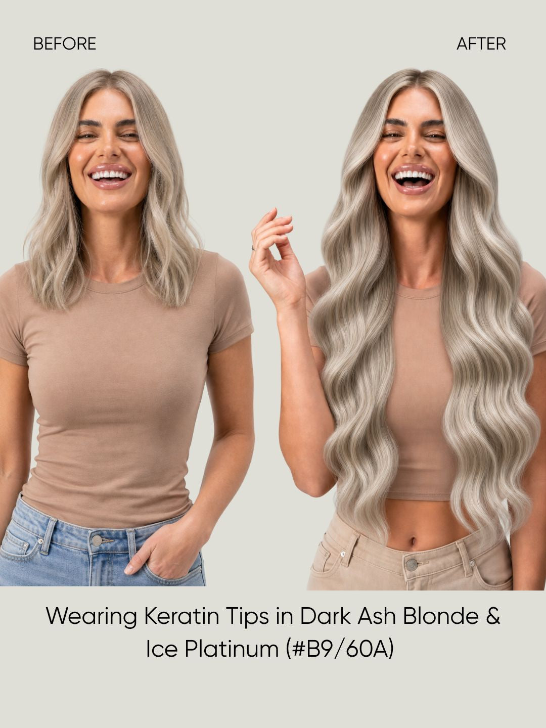 K-Tip Extensions Rooted Icy B9-60A before and after