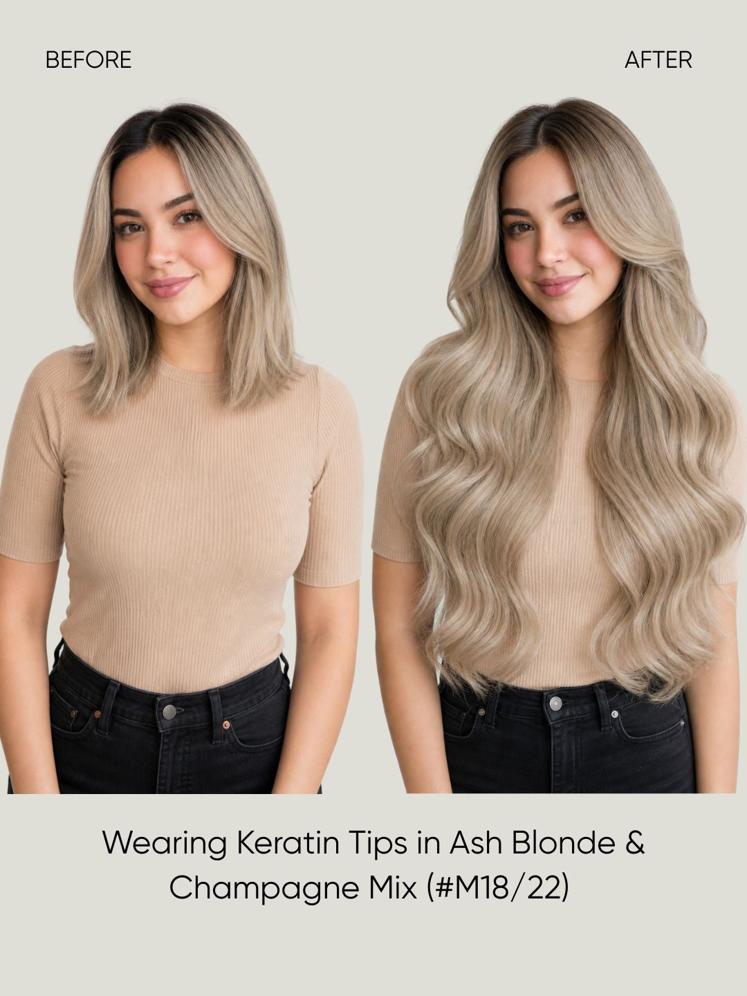 K-Tip Extensions Sandy Melt M18-22 before and after