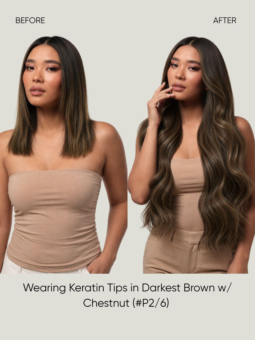 K-Tip Extensions Dark Chocolate Piano P2-6 before and after