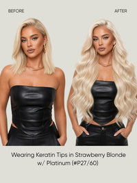 K-Tip Extensions Honey Platinum Piano P27-60 before and after