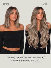 K-Tip Extensions Chestnut Honey Piano P4-27 before and after