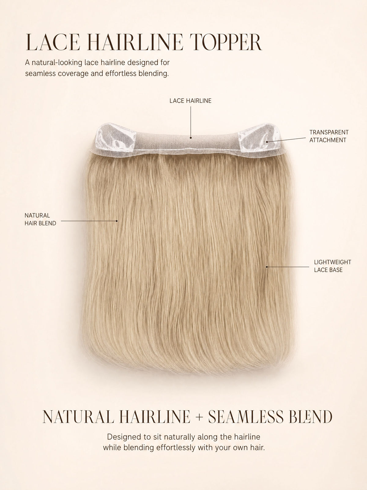 Lace hairline topper diagram with transparent attachment points and lace base