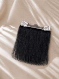 Lace hairline topper with lace base and clear attachment strip, straight black hair