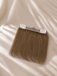 Lace hairline topper with lace base and clear attachment strip, straight light brown hair