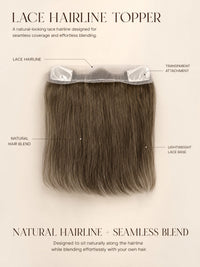 Lace hairline topper with lace base and transparent attachment, natural brown hair