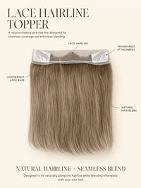 Lace hairline topper with lace base and clear attachment strip, light blonde hair
