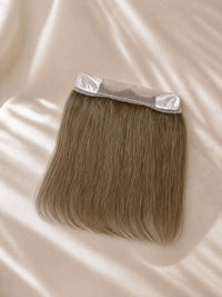 Lace hairline topper with smooth light brown hair and clear lace base tabs