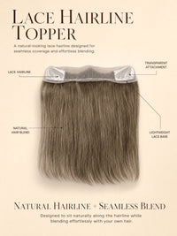 Lace hairline topper with transparent attachment points and lightweight lace base
