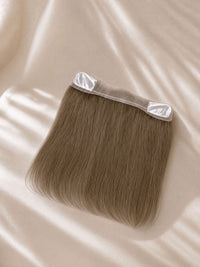 Lace hairline topper with straight light brown hair and clear lace base
