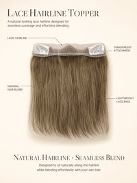 Lace hairline topper showing transparent attachment and lightweight lace base