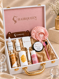 Lace install kit with bonnet, lace glue, edge control, melting spray, and styling tools