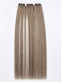 Long straight blonde hair extensions with clips, four weft bundles