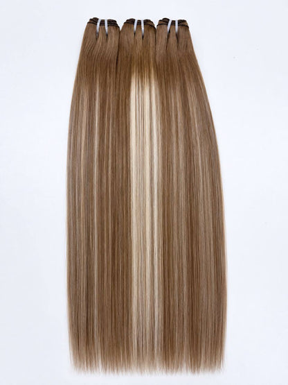 Clip-in hair extensions bundle, honey blonde with caramel highlights and clips