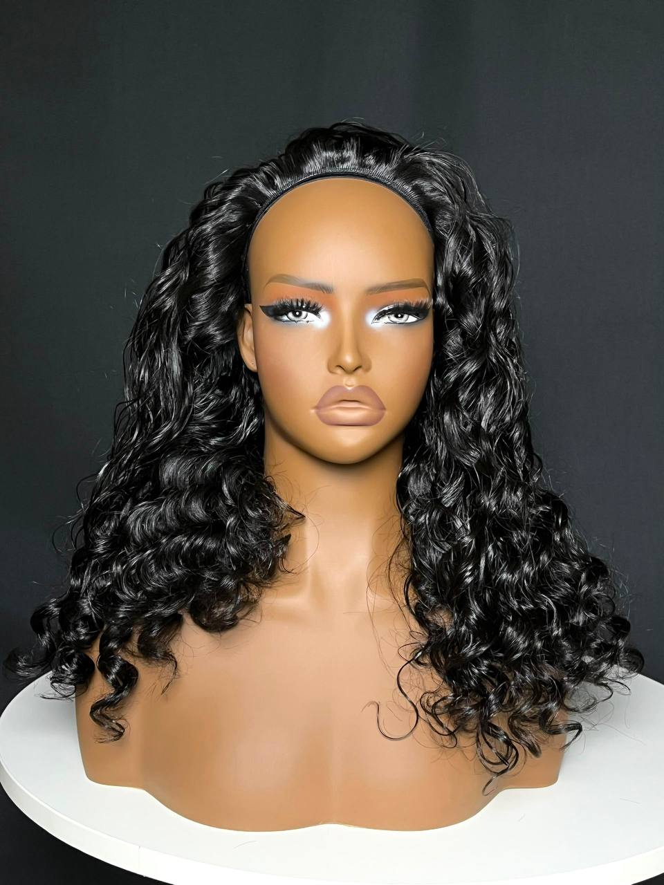 Black water-wave half wig with voluminous curly hair