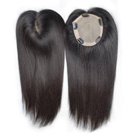 Silk base hair topper showing two dark sections with circular base