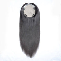 6x7 silk skin hair topper with dark straight hair and circular lace base with clips