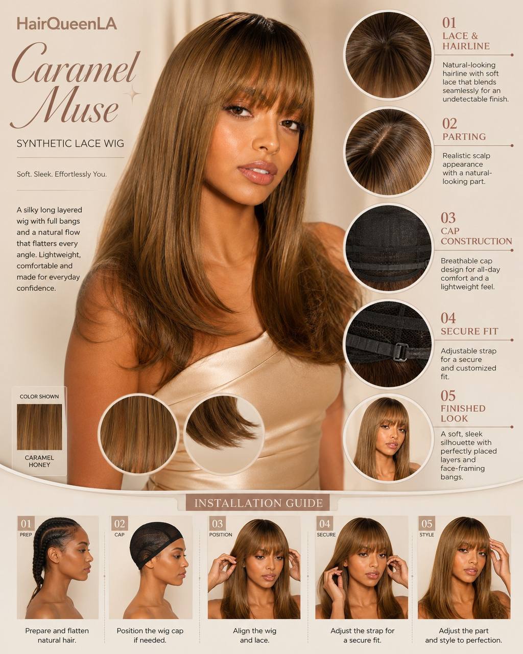 Caramel muse synthetic lace wig